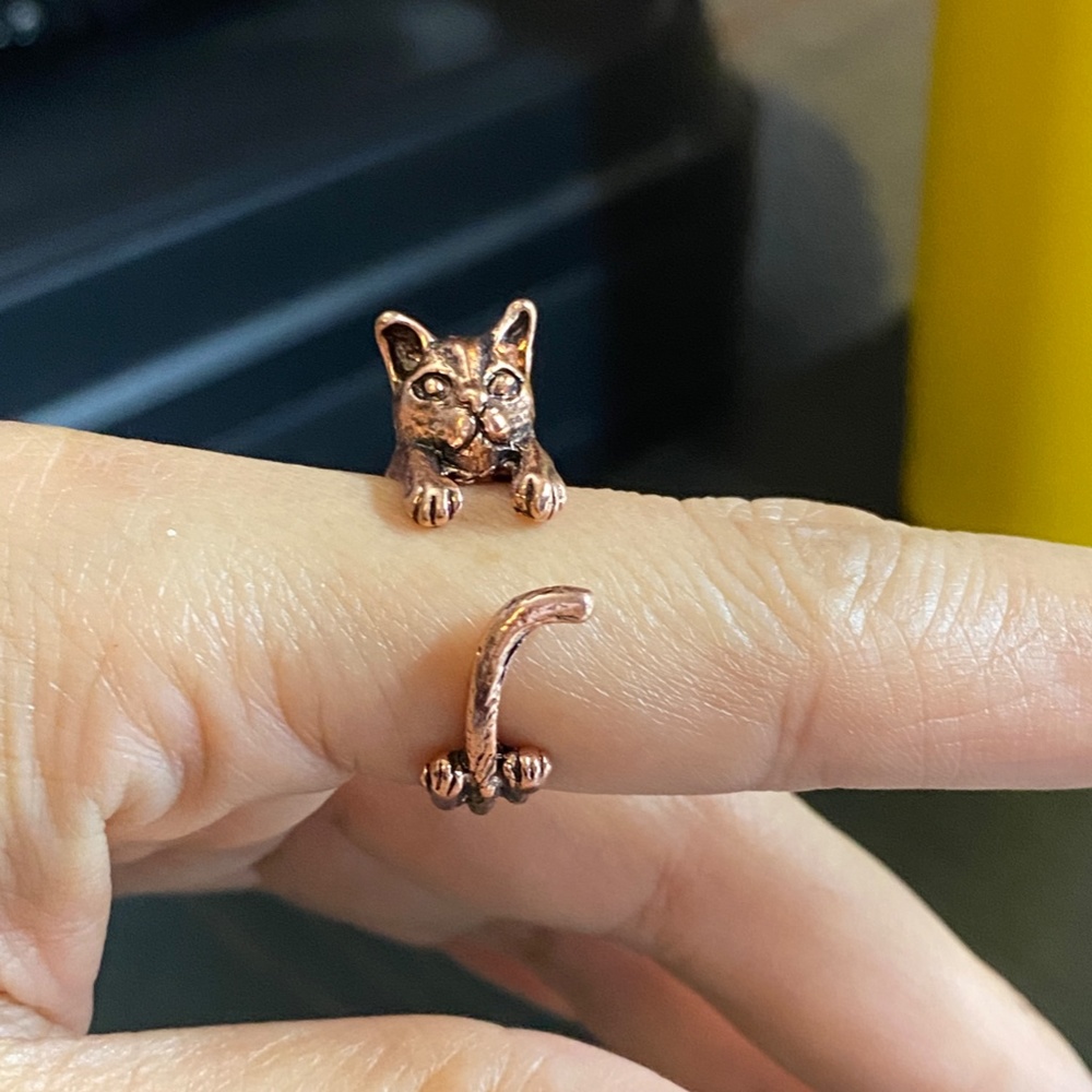 Brass Cat Open Ring,Silver Adjustable Ring,Silver… - image 2